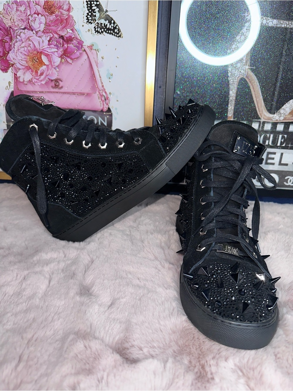 J75 By Jump Zambia Black Studded Spike High Top Sneakers Men’s Size 9 EU 42 - Picture 2 of 11